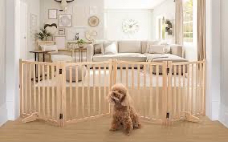 YOCAN Paint-Free Wooden Freestanding Dog Gates for The House,Doorways, Stairs,Wood Dog Fences Indoor