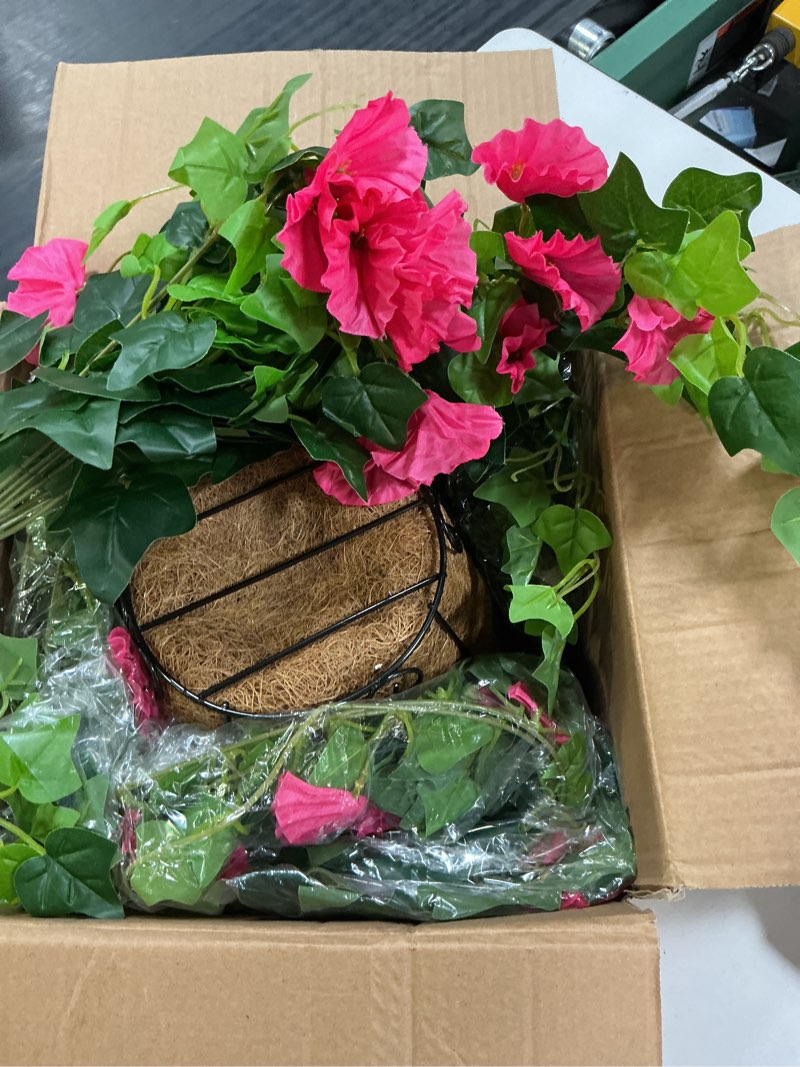 Condition photo showing Good Condition for waipfaru artificial hanging baskets with flowers, fake hanging plants outdoors, urn fillers for outside summer decor (fuchsia) fuchsia 1 pack