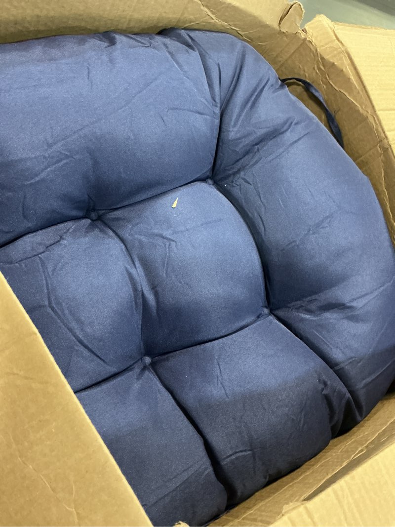 Condition photo showing Good Condition for Outdoor Chair Cushions Set, 2 Pcs Seat Cushions with Ties Waterproof Chair Pads, Patio Wicker Tufted Cushions 19"x19"x3.9", Navy