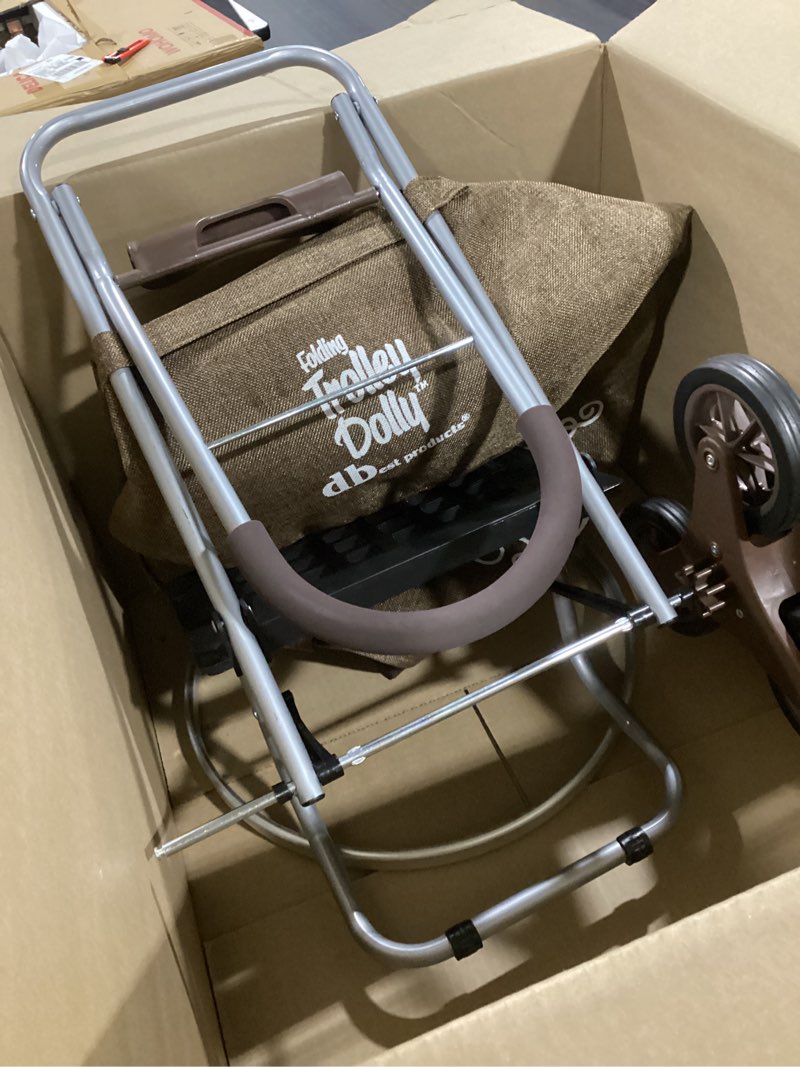 Condition photo showing Good Condition for (missing set of wheels) dbest products stair climber laundry trolley dolly, brown laundry bag hamper basket cart with wheels sorter brown stair climber