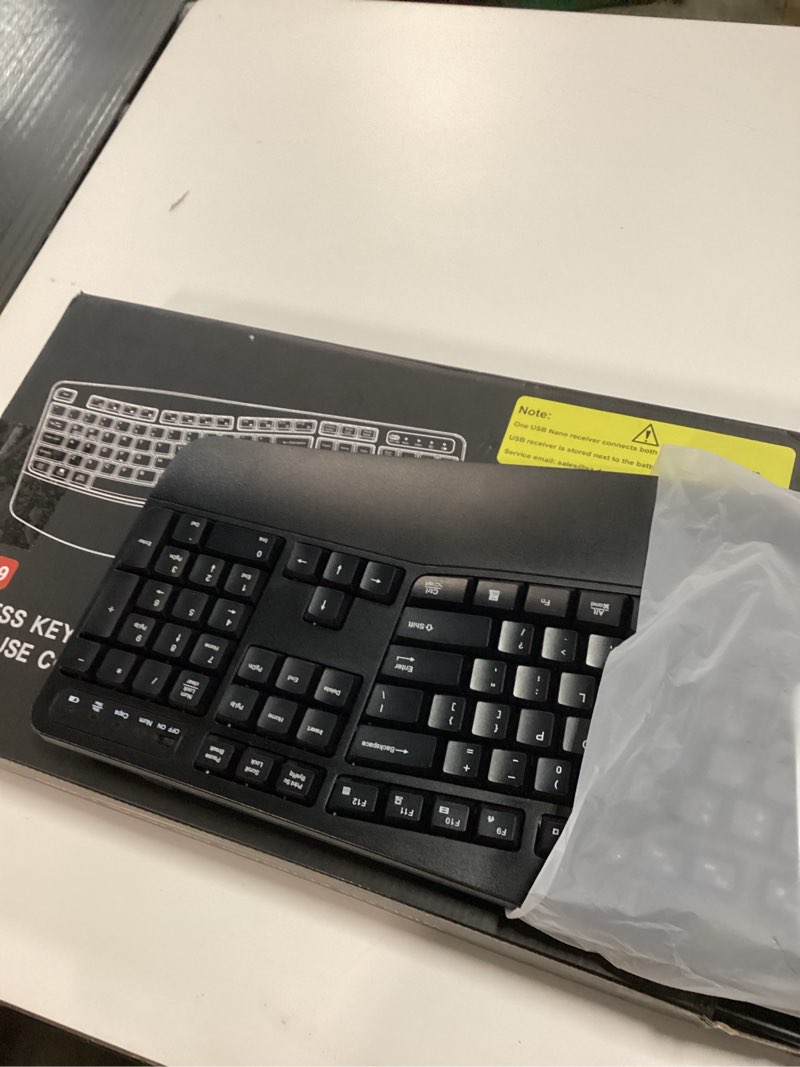 Condition photo showing New/Like New for Wireless Keyboard and Mouse Combo, 2.4G Full Size Wave Keys Ergonomic Keyboard with Wrist Rest and 3-Level DPI Adjustable Wireless Ergonomic Mouse for Windows, Mac OS Desktop/Laptop/PC(Black)