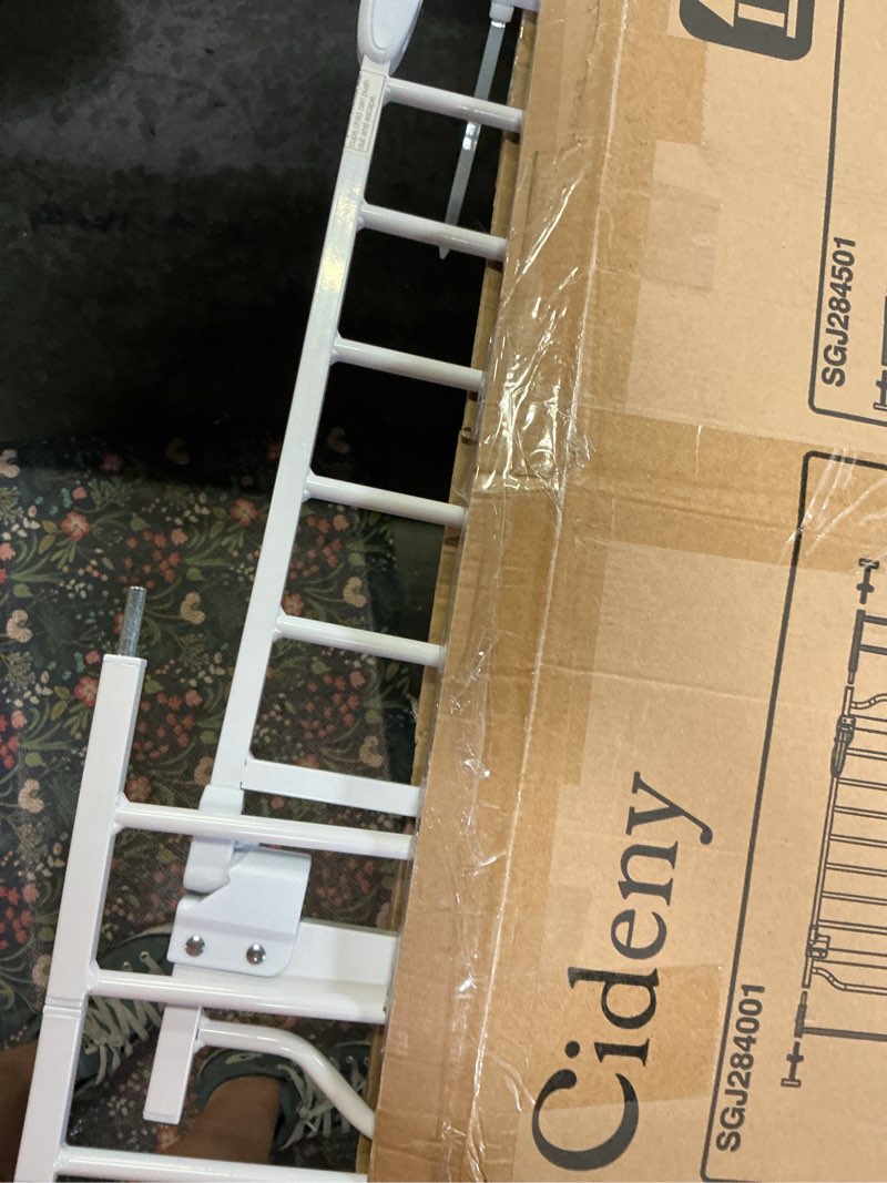 Condition photo showing As Is for baby gate no drilling, 29"-40" auto close dog gate indoor for doorways & stairs, pressure mounted adjustable pet gate, easy walk through child gate for children & pets stroller friendly, white white 29-40"wide, 28"tall