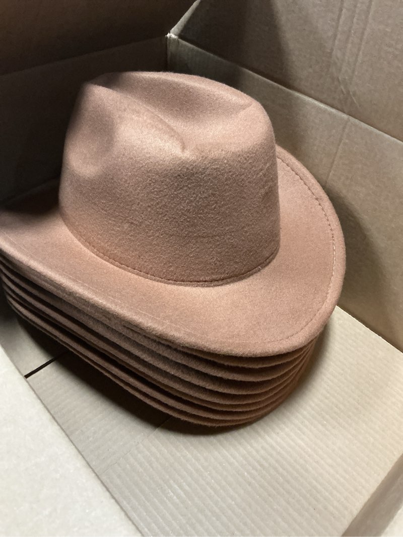 Condition photo showing Good Condition for zise 57 m- toulite 8 pcs western cowboy hat fur faux felt hats travel cap with strap for men women cowgirl party cosplay costume brown