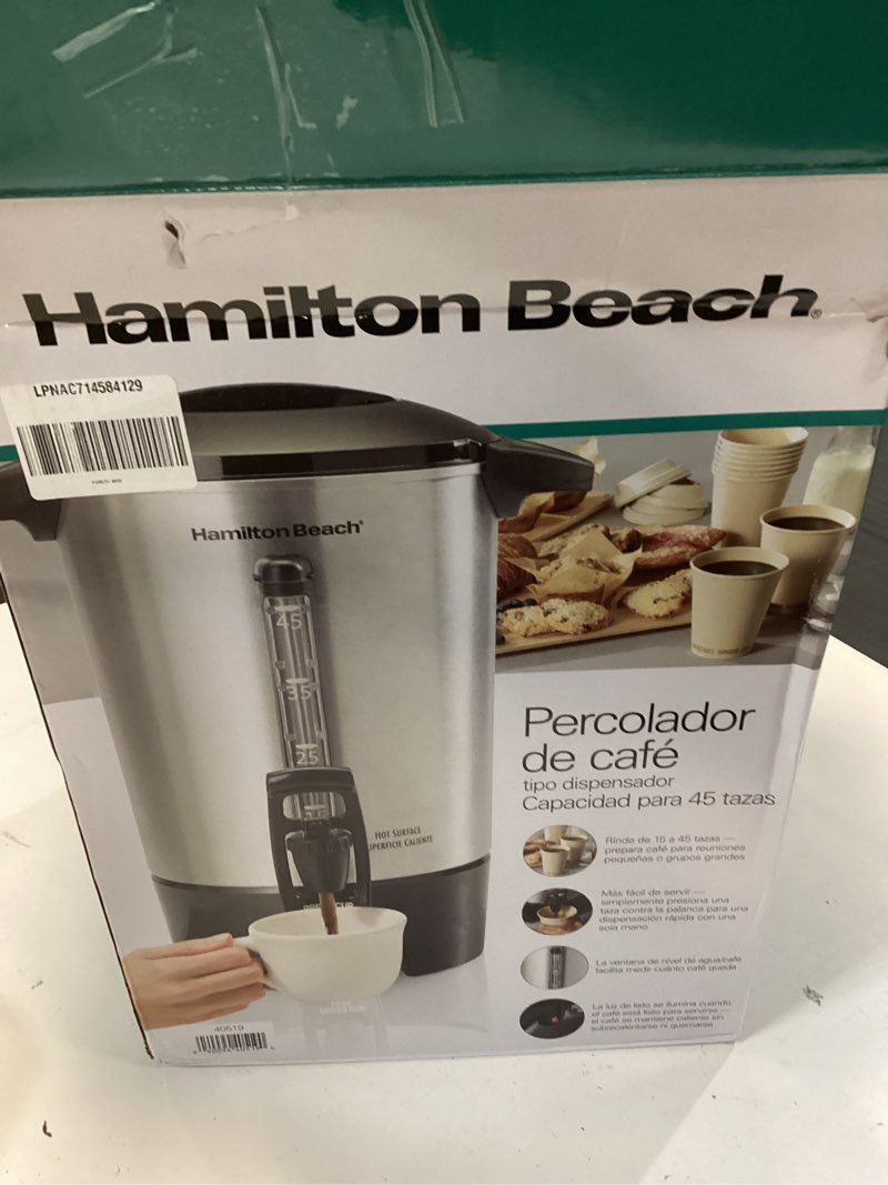 Condition photo showing item condition for Hamilton Beach 45 Cup Coffee Urn and Hot Beverage Dispenser, Silver (40519)