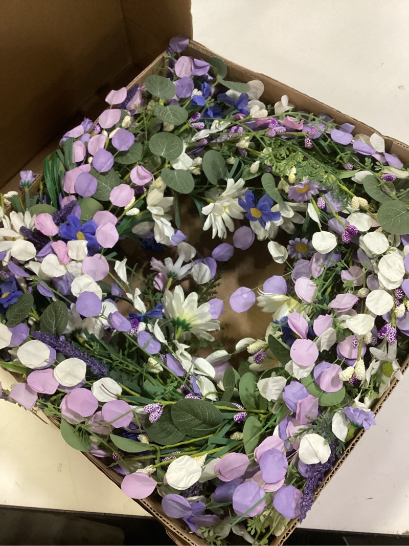 Condition photo showing Good Condition for 24 inches spring wreaths for front door blue spring door wreath summer floral wreath with wildflower white sunflower for porch indoors outdoor window home decorations