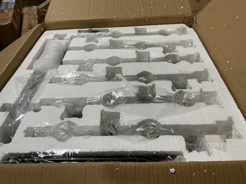 Condition photo showing As Is for 20 light extra large sputnik chandelier mid century modern black and gold ceiling light fixture with glass globe pendant light hanging for dining room kitchen living room foyer.