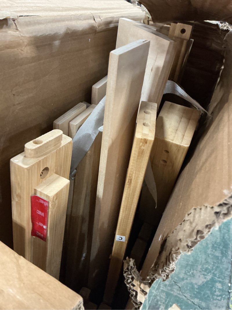 Condition photo showing As Is for Bamboo Bed Frame Full Size Wood Platform Bedframe Solid Stable with Non-Slip Slats Support Tall Bed No Box Spring Needed Heavy Duty Easy Assembly Noise Free Nature Full Nature