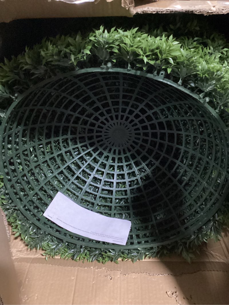 Condition photo showing Good Condition for Kmise Artificial Boxwood Topiary Balls Set of 2, 23" Large Faux Boxwood Ball Outdoor Artificial Plants, UV Resistant Topiary Ball Artificial Outdoor Décor for Garden, Balcony, Wedding, Home Boxwood 23inch