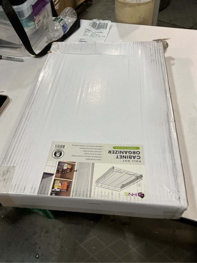 Condition photo showing New/Like New for holdn’ storage pull out cabinet organizer, heavy duty caddy w/lifetime limited warranty -14”w x 21”d - requires at least 15-1/4” cabinet opening, steel metal cabinet drawers slide out, chrome 14" w x 21" d