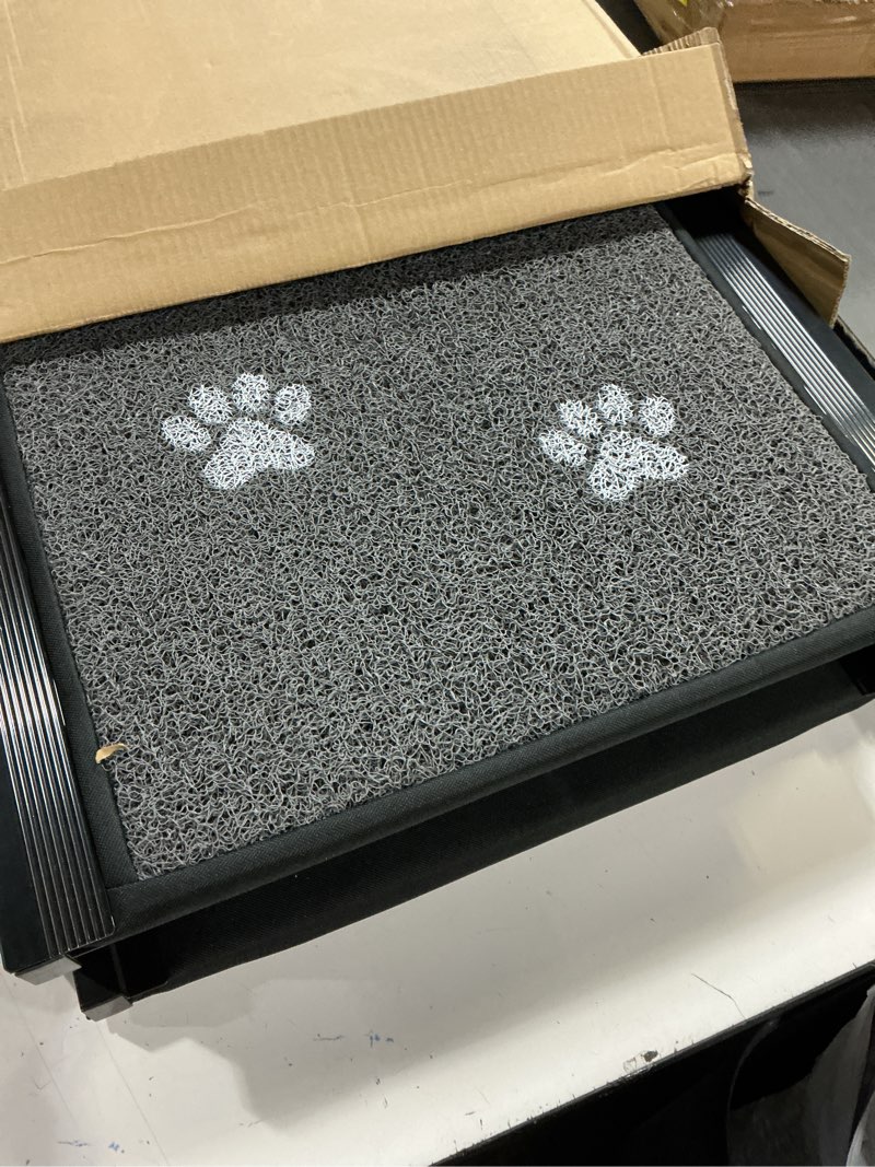 Condition photo showing New/Like New for upgraded dog ramp for car 71" x-long & 19.7" wider portable dog ramps for large dogs non slip rug surface extra wide steps for suv car and truck folding dog ramp supports up to 270lbs 71" x 19.7" with claw print upgraded
