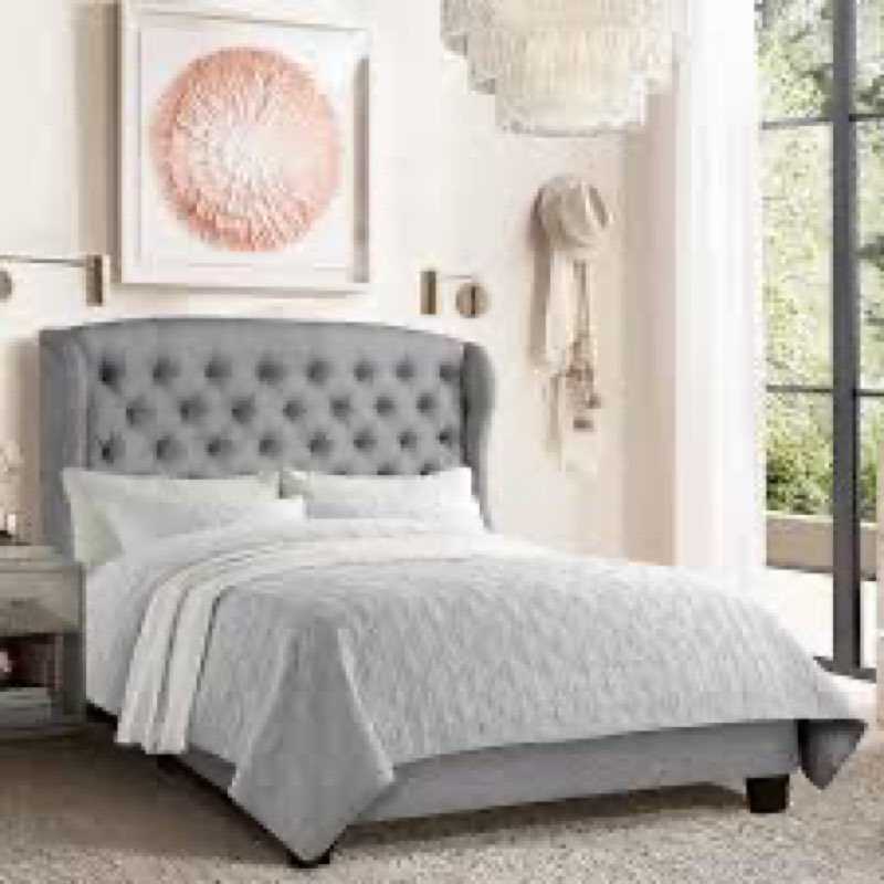 Rosevera Issac - Bed with Distinctive Adjustable Headboard and Button Tufted Bed Frame, King Size, Textile 