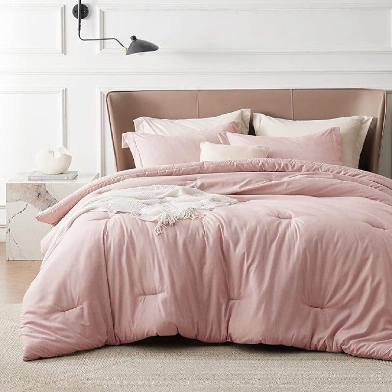bedsure queen comforter set - pink soft bedding for all seasons, cationic dyed bed set, 3 pieces, 1 queen size comforter (90"x90") and 2 pillow shams (20"x26"+2")