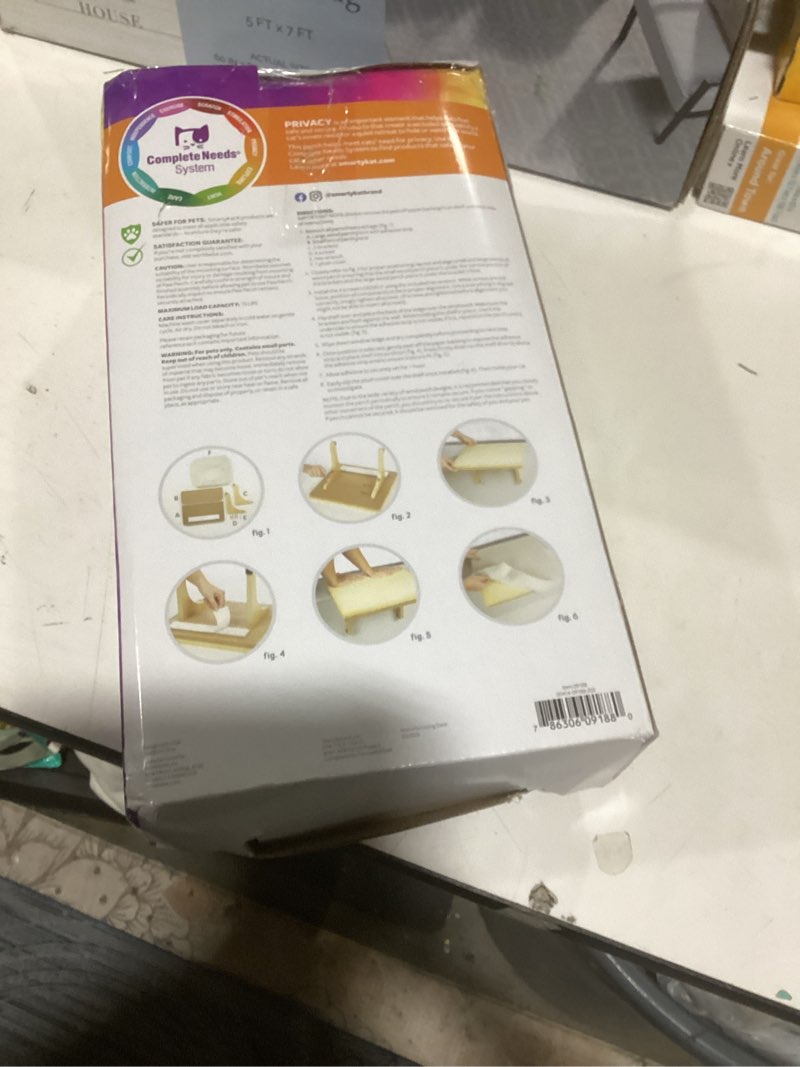 Condition photo showing As Is for smartykat paw perch padded perch for indoor cats & kittens up to 15 pounds, easy install, all lifestages, machine washable sherpa cover, cream