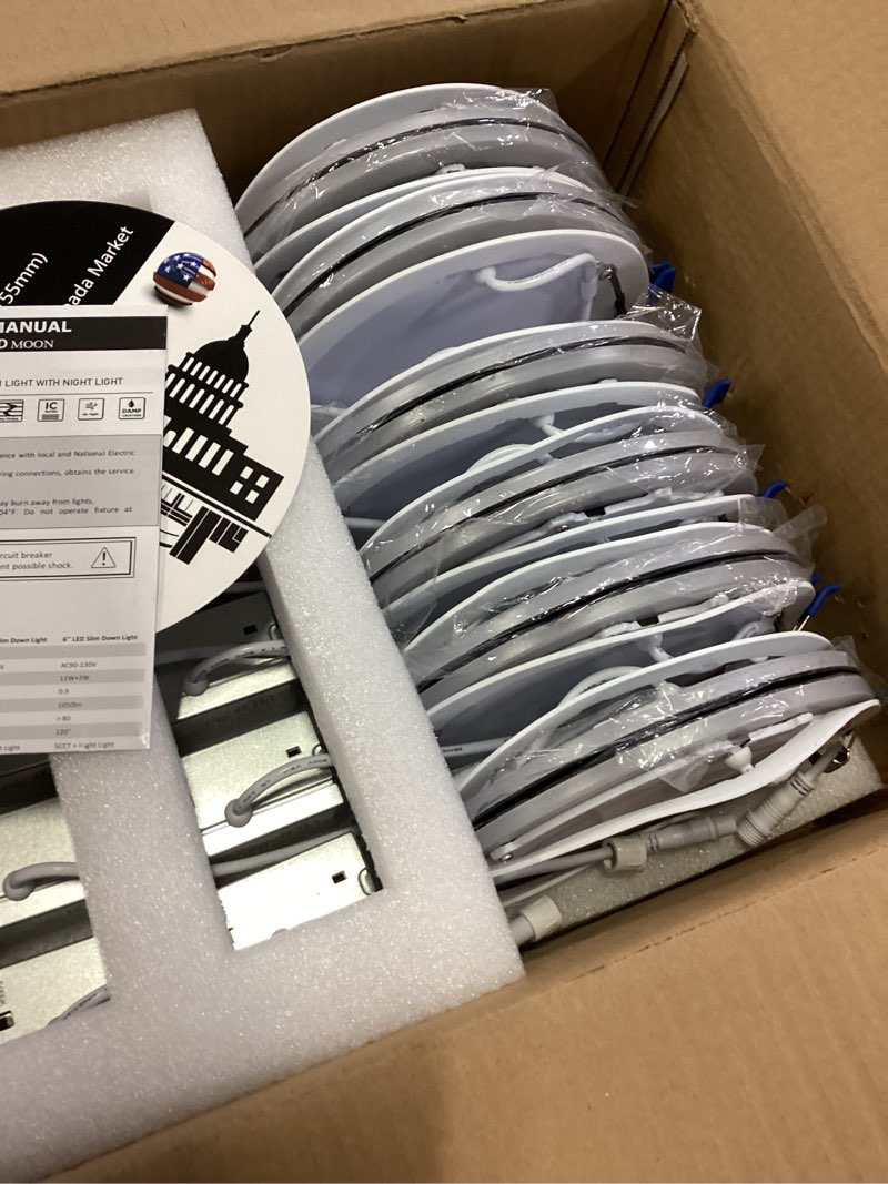 Condition photo showing New/Like New for meconard 12 pack 6 inch 5cct led recessed ceiling light with night light, 2700k/3000k/3500k/4000k/50