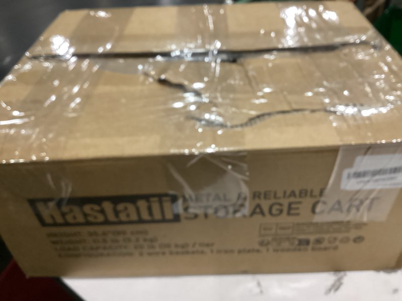 Condition photo showing Good Condition for Kitchen Storage Cart, Kitchen Basket, 5-Tier Utility Organizer with Baskets and Wood Top, Rolling Snack Cart with Wheels, Metal Black