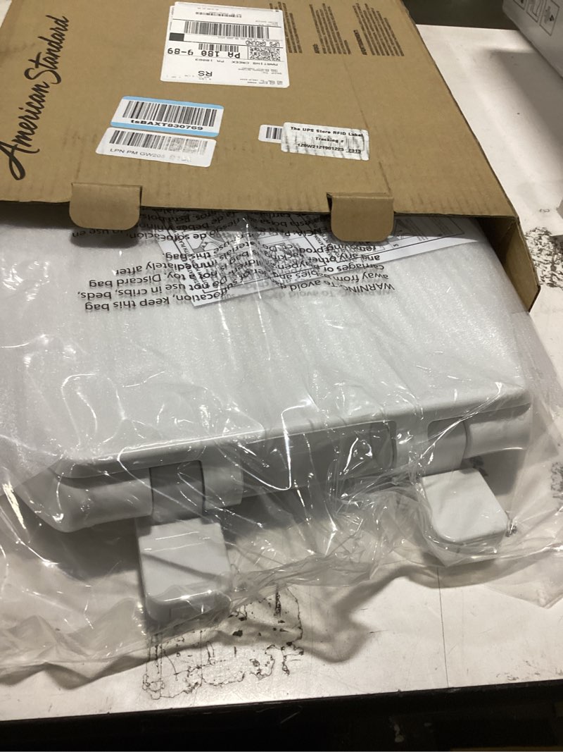 Condition photo showing As Is for american standard 5503a00b.020 transitional elongated toilet seat soft close, white elongated front
