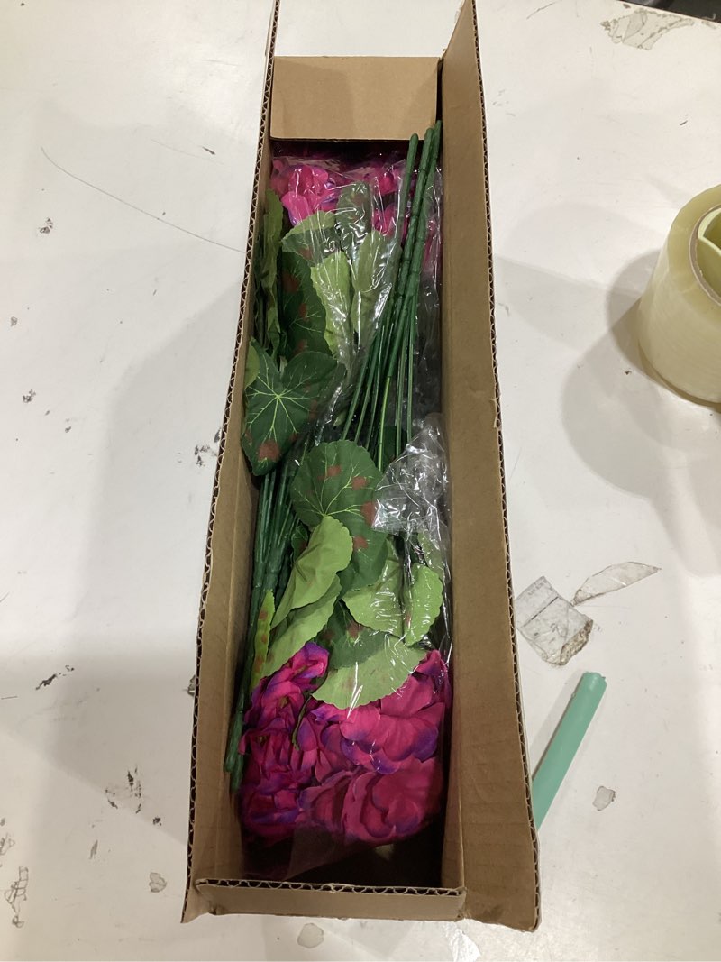 Condition photo showing Good Condition for artificial geranium fake flowers for outdoors decoration, 6 bundles silk geraniums flower uv resistant look real faux plants for outside planter front door garden patio balcony yard home, fuchsia 6 fuchsia
