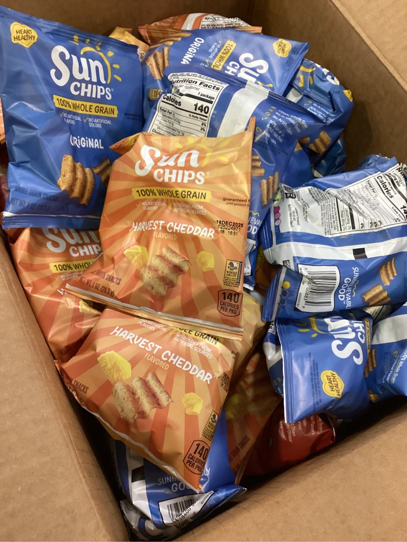 Condition photo showing Good Condition for (BB:Dec/16/2025)SunChips 100% Whole Grain Chips, Variety Pack, 1 oz Bags, Pack of 40, No Artificial Flavors, Colors Variety Pack 40 Count (Pack of 1)