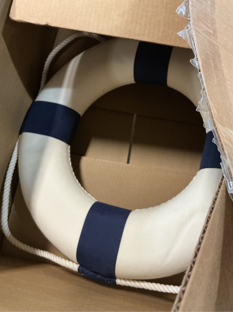 Condition photo showing Good Condition for MorroMorn Lifebuoy Wall Hanging Decor - Welcome Aboard Mediterranean Style Home Decoration (Navy, 18") Navy 3.00" x 18.00"