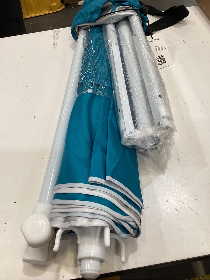 Condition photo showing As Is for ammsun 6ft folded portable travel beach umbrella with sand anchor tilt air vent upf 50+uv protection fit in suitcase compact foldable telescopic umbrellas for patio garden beach pool sky blue 6ft light blue