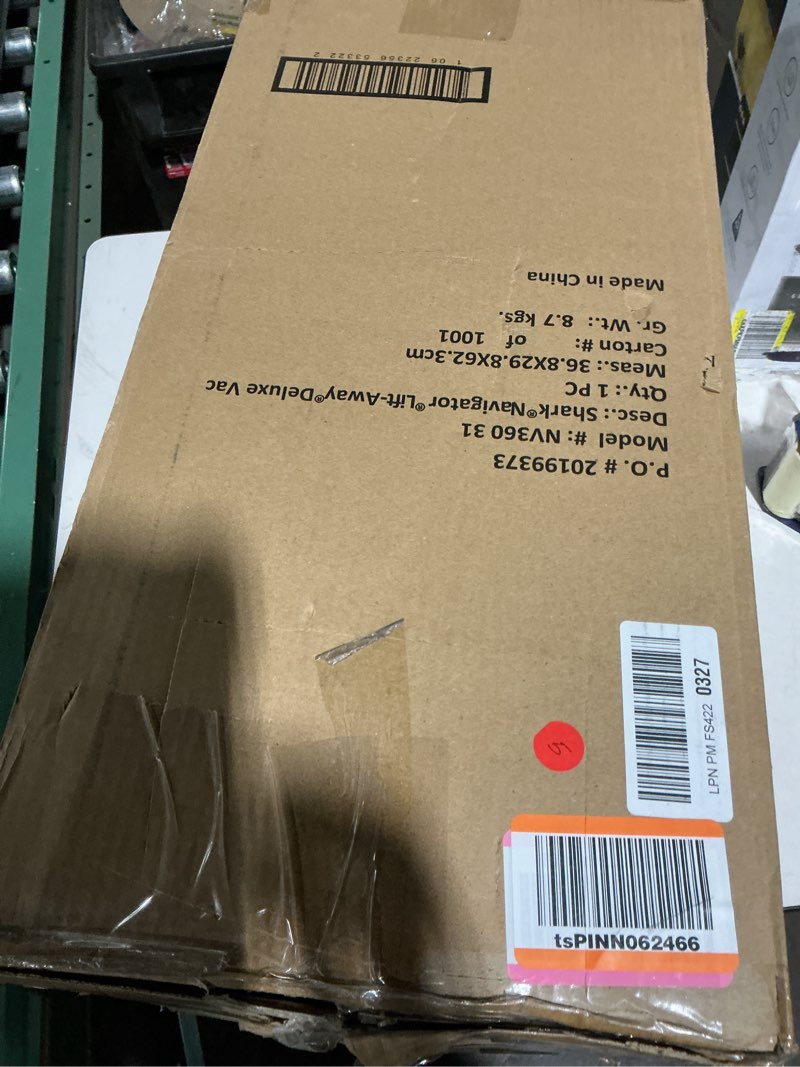 Condition photo showing As Is for shark upright vacuum, navigator lift-away deluxe with large dust cup capacity, hepa filter, swivel steering, upholstery tool & crevice tool, blue, nv360