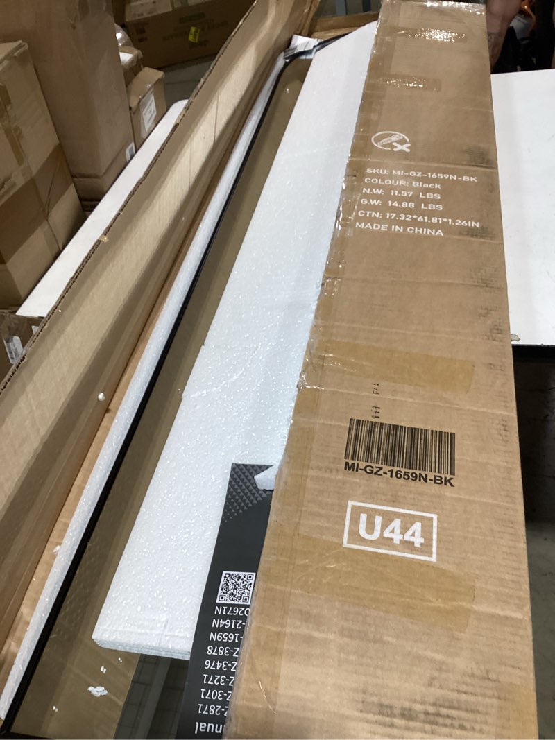 Condition photo showing New/Like New for mirror full length, upgraded body wall mirrors with shatter-proof glass, floor standing, hanging or leaning, tall mirror with stand aluminum alloy frame for bedroom classic black-arched 59"l x 16"w