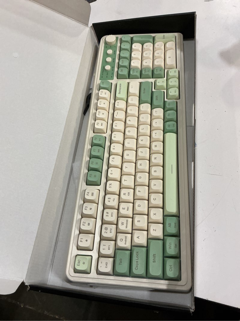 Condition photo showing Good Condition for AULA S99 Gaming Keyboard, Wireless Computer Keyboards, Tri-Mode Bluetooth/2.4GHz/USB-C Custom Creamy Keyboard with Number Pad, RGB Backlit Media Knob Cute Programmable Keyboard for PC Gamer - Green Green & Beige