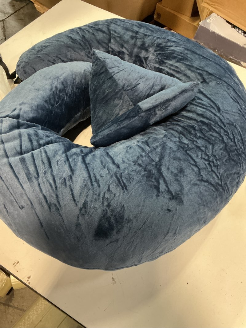 Condition photo showing Good Condition for Crochet Lap Support Pillow - Multi-Purpose Reading Pillow for Gaming/Working/Nursing, with Removable Extra Back Pillow for Lumbar & Back Support, Enlarged U-Shape Gaming Lap Pillow, Blue Blue Medium