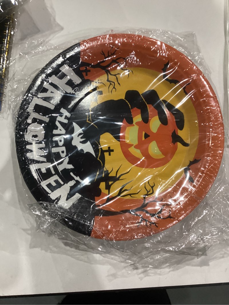 Condition photo showing New/Like New for Serves 32 Halloween Party Plates Paper Plates Disposable Plates, 7''Round Plate Party Supplies