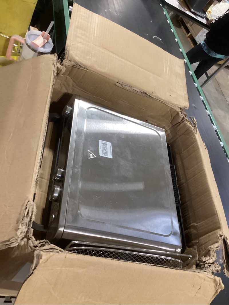 Condition photo showing As Is for panasonic flashxpress family size air fryer toaster oven combo, 11 cooking functions, 1800w pfas-free, double infrared heating, temperature control dial, stainless steel - nb-g211p flashxpress xl silver