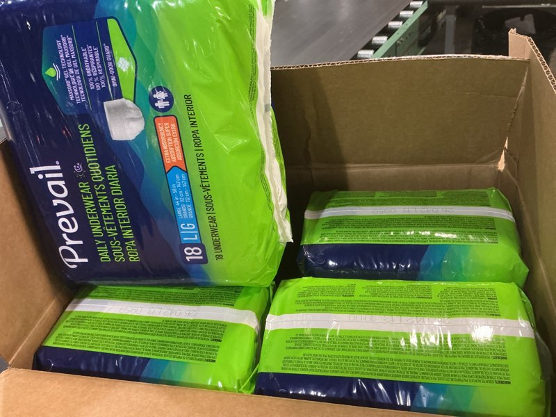 Condition photo showing New/Like New for prevail daily protective underwear - unisex adult incontinence underwear - disposable adult diaper for men & women - maximum absorbency - large - 18 count (pack of 4) large, 18 count (pack of 4)