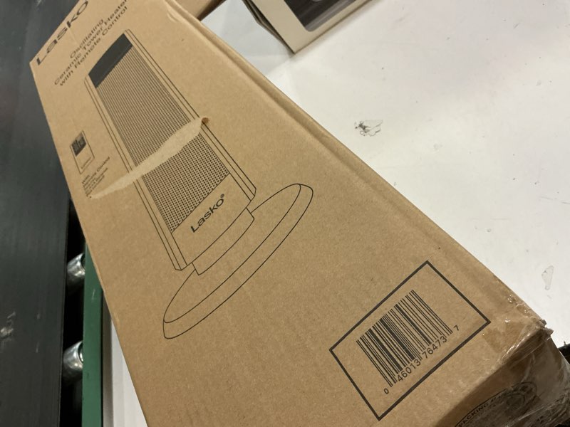 Condition photo showing As Is for Lasko Oscillating Digital Ceramic Tower Heater for Large Rooms, with Adjustable Thermostat, Timer and Remote Control, 29 Inches, 1500W, Black, 5586 Black 5586 Tower Heater space heater
