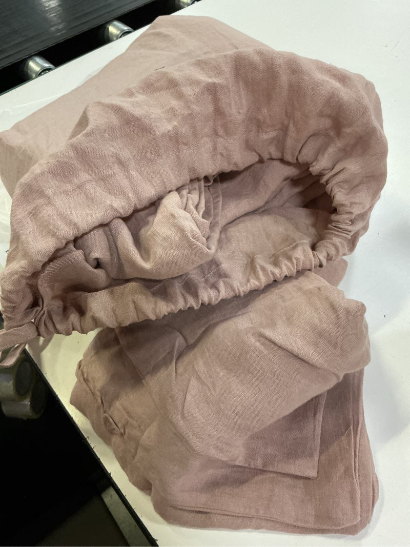 Condition photo showing As Is for european linen duvet cover set color solid dusty mauve full/queen