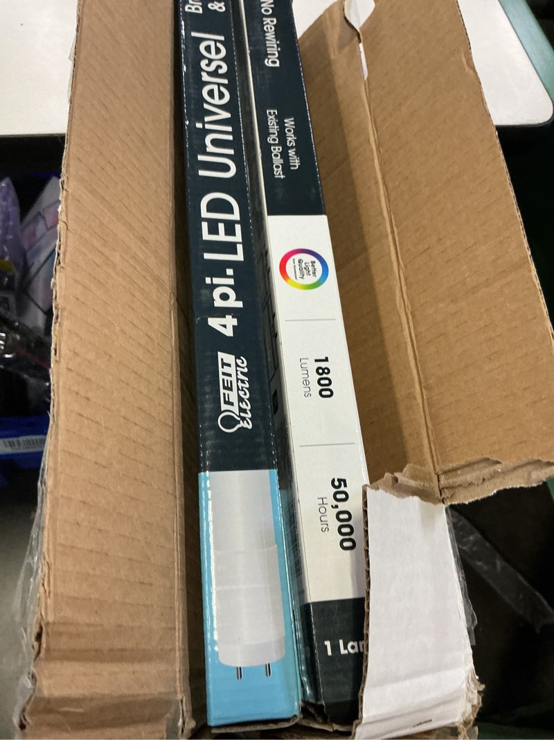 Condition photo showing Good Condition for feit electric t8 led bulbs 4 foot, 32 watt equivalent, type a tube light, plug & play, t8 or t12 led tube light, led fluorescent replacement, frosted, t48/850/ledg2/4,5000k daylight, 4 pack 5000k (daylight) g13 base
