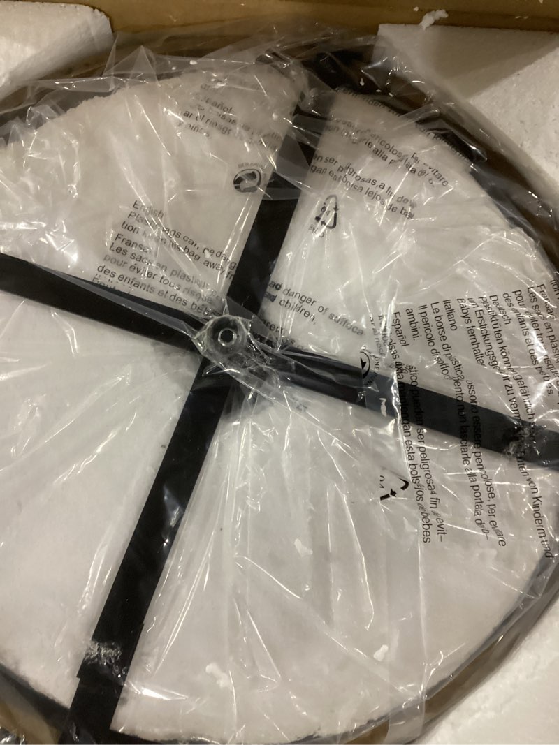 Condition photo showing New/Like New for 4-Light Large Rustic Farmhouse Flush Mount Ceiling Light Fixture 16.5 inch Oak Wood Round Drum Semi Flush Mount Ceiling Light for Bedroom Hallway Entry Dining Farmhouse Living Room, Black 4 lights Large