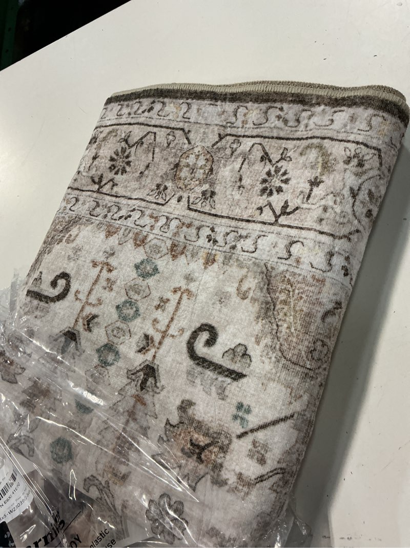 Condition photo showing Good Condition for madane area rug 3x5, entryway washable printed vintage kitchen carpet non slip indoor doormat for living room laundry room bedroom nursery soft thin entry floor mat, ivory/brown ivory/brown 3' x 5' (rectangular)