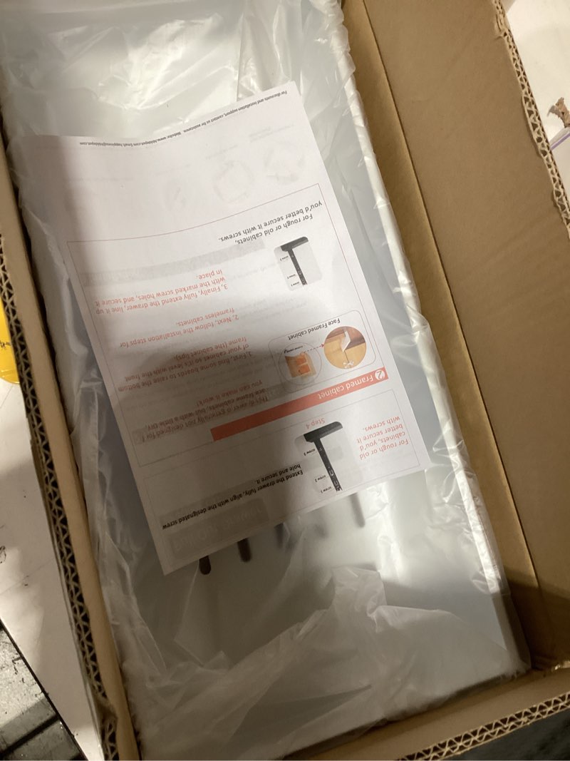 Condition photo showing New/Like New for HBL' 1 Pack | 21" Deep Pull Out Cabinet Organizer Adhesive, 10-Inch Wide Sturdy Carbon Steel Roll-Out Drawers for Face Frame or Frameless Cabinets,Slide-Out Shelves for Pantry. 21"D x 10.0"W x 3.1"H White 1