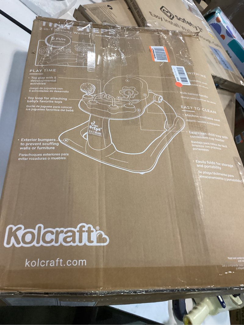 Condition photo showing As Is for Kolcraft Tiny Steps 2 in 1 Foldable Infant and Baby Walker with Wheels, Seated or Walk Behind Activity Center, Entertaining Developmental Activities for Boys and Girls, Wide Base Sturdy Frame, Bubbles