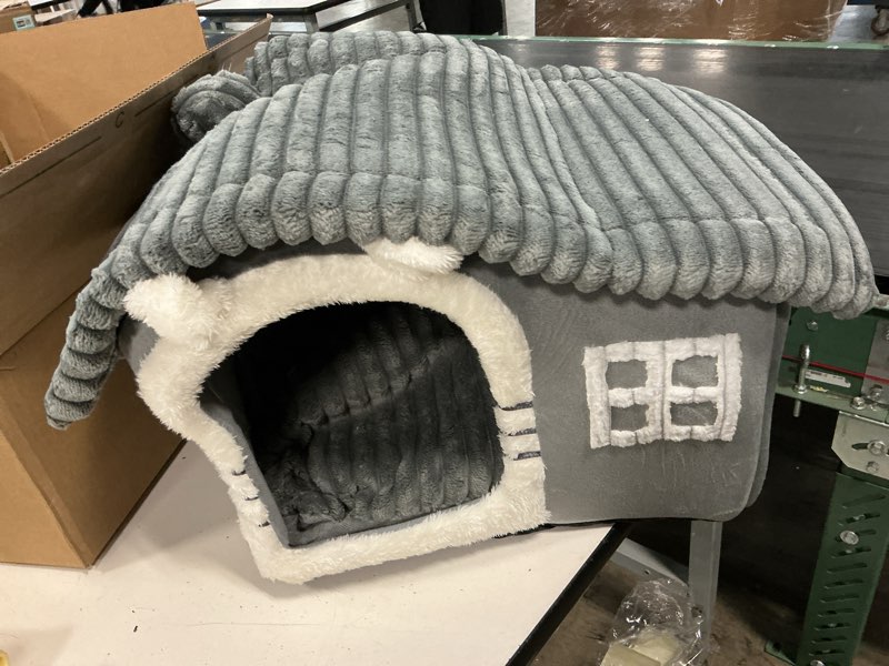 Condition photo showing Good Condition for jiupety kitten cat house for cat, chimney cat houses for indoor cats, kitten house for 3-7 lbs kitty cat, cartoon cute chimney cat house small gray