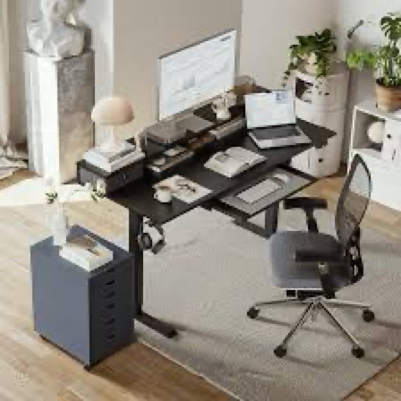 Agilestic Electric Standing Desk with 2 Drawers and Keyboard Tray, 48 x 23 Inches Ergonomic Adjustab