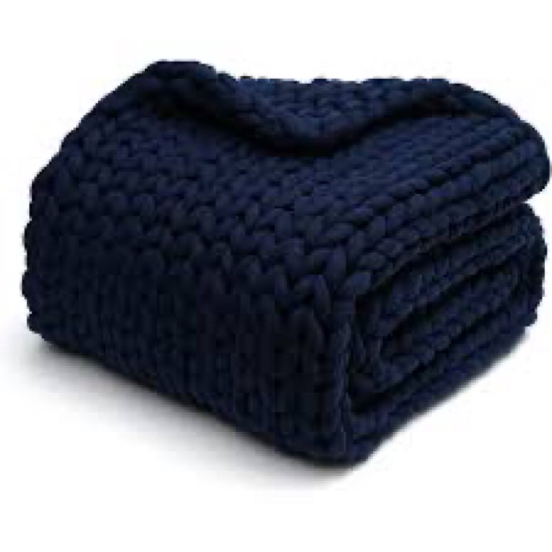 ynm knitted weighted blanket, hand made chunky knit weighted throw for sleep, stress or home dã©cor, rest and relax in style with ynm's breathable weighted blankets (prussian blue, 60''x80'' 20lbs)