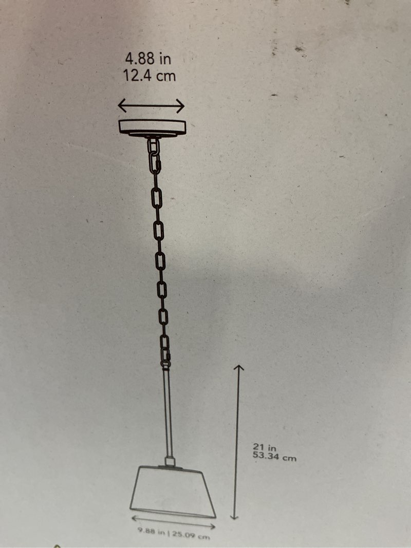 Condition photo showing As Is for allen + roth evans 1 -light matte black transitional clear glass cone small hanging pendant light