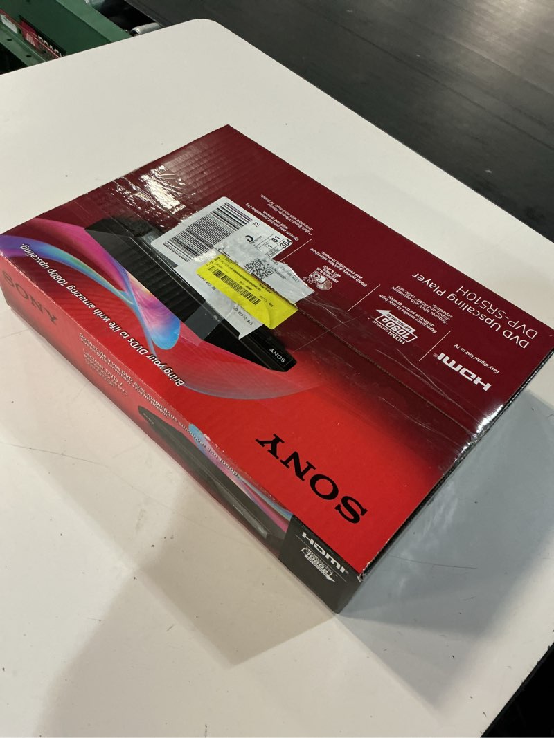 Condition photo showing New/Like New for sony dvp-sr510h 1080p dolby digital dvd players with remote control (rmt-d197a), aa batteries, a/v cable, reference guide, black, 1 pack