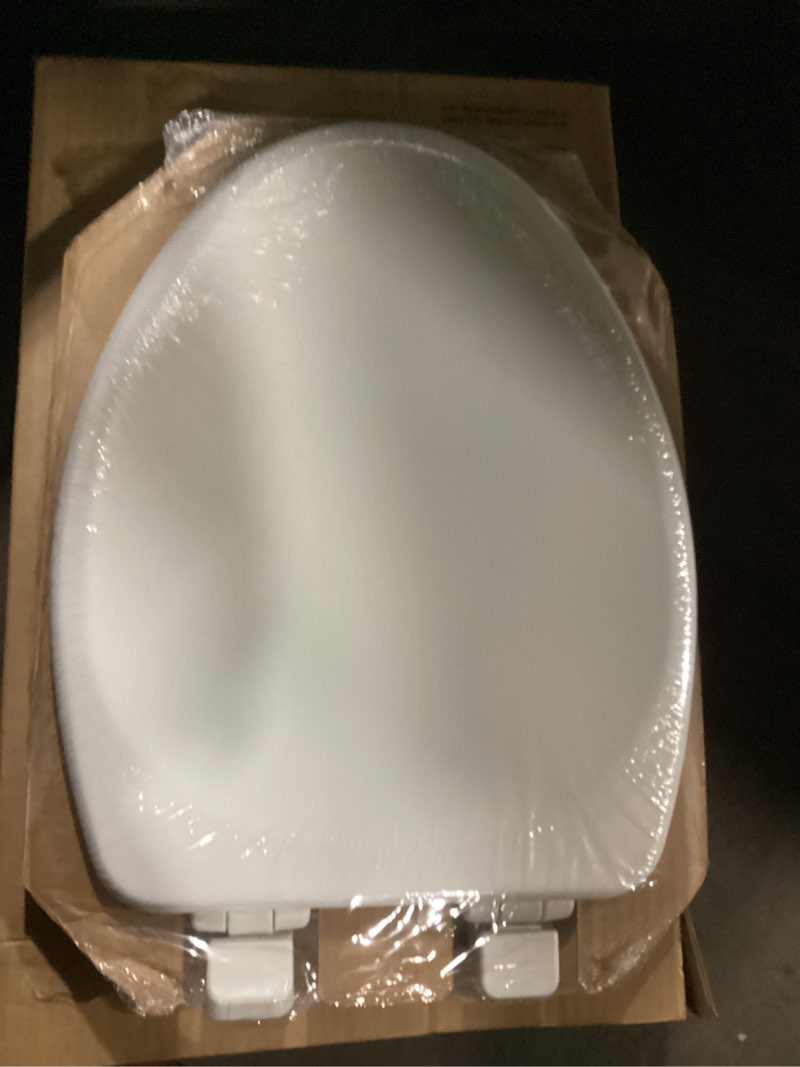Condition photo showing New/Like New for Mayfair Linden Slow Close Toilet Seat, Non Slip Heavy Duty Wood, Easy Install, Elongated, White Elongated Traditional Hinge