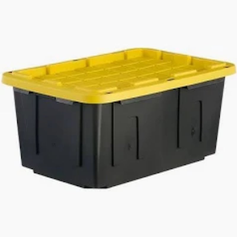 project source commander large 27 -gallons ( 108 -quarts ) black and yellow heavy duty stackable tote with standard snap lid |