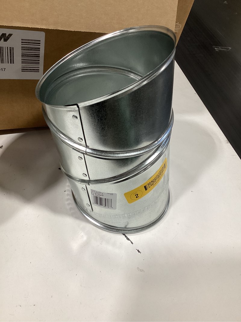 Condition photo showing As Is for imperial 6-in 30 gauge galvanized steel round adjustable 90 degree duct elbow