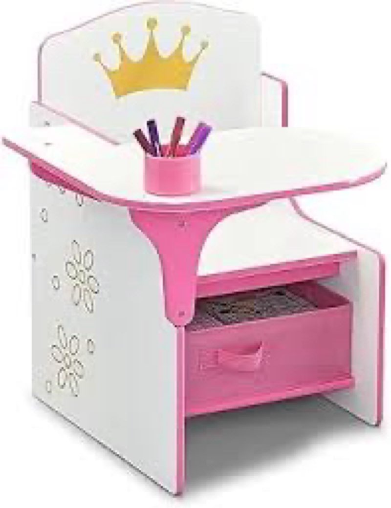 delta children princess crown chair desk with storage bin - ideal for arts & crafts, snack time, hom
