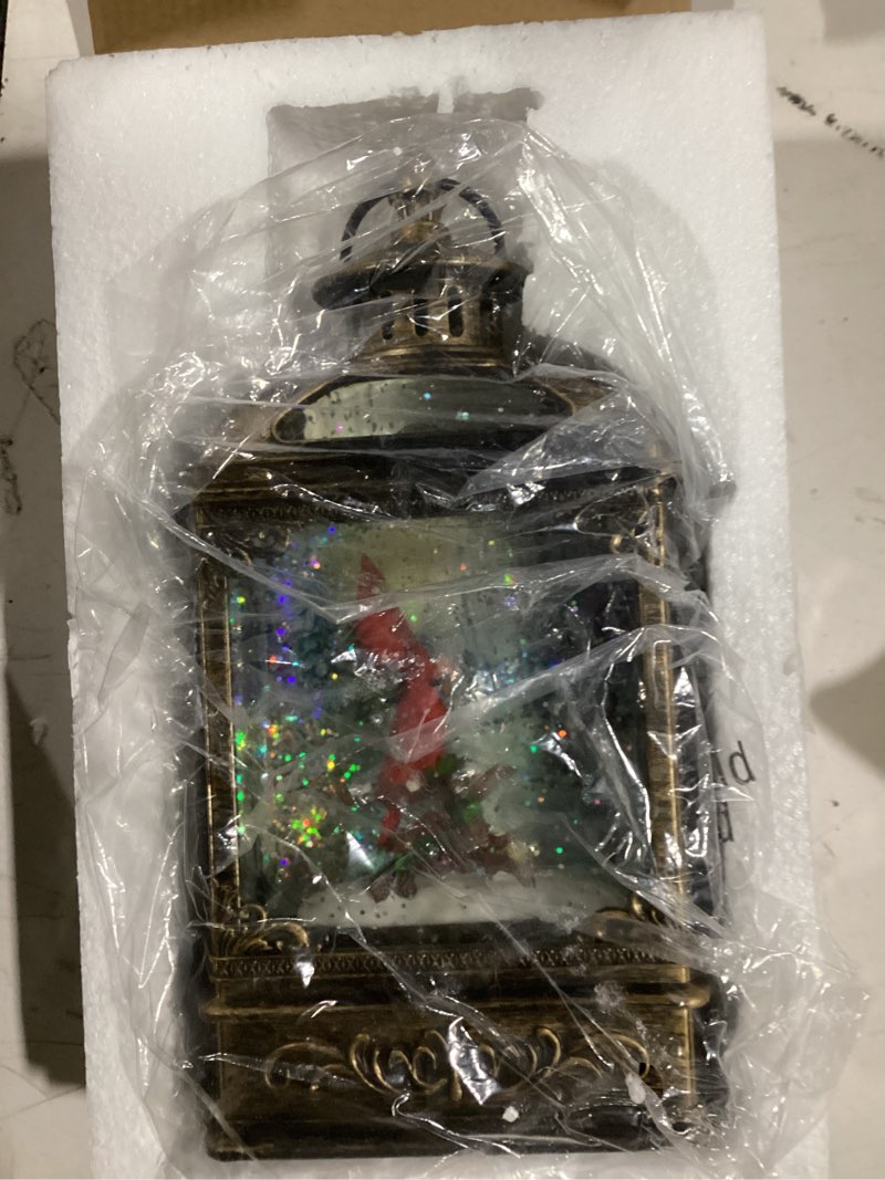 Condition photo showing New/Like New for Christmas Snow Globe Water Glittering Cardinal with Music, USB Lined/Battery Operated Lighted Lanter