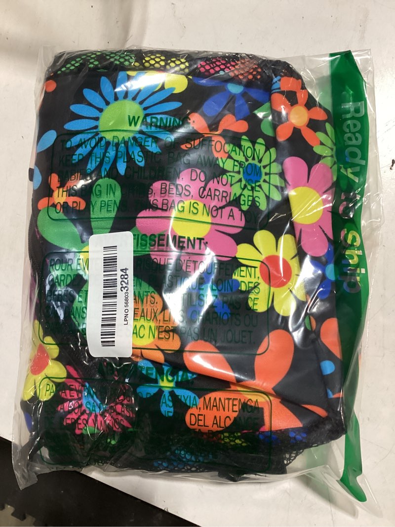 Condition photo showing Good Condition for colorful hippie flowers crossbody sling bag for women men abstract tropical floral pattern travel sling backpack casual shoulder bag multicolored flower print gym sports hiking daypack yellow green purple