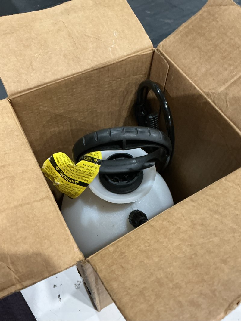 Condition photo showing As Is for chapin 20005 pump sprayer, 2?gallon, lawn & garden, translucent poly tank, funnel?top, surespray, adjustable cone nozzle & 34" hose for fertilizer, weed & pest application 2-gallon